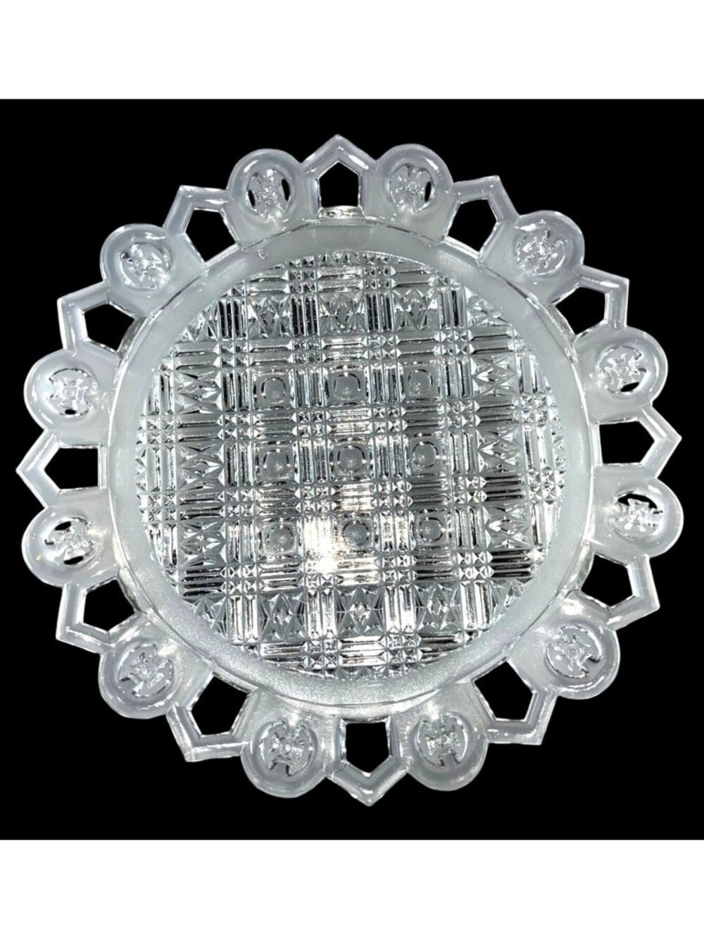 Antique EAPG Bryce Brothers Troy Pattern 10.25" Plate c.1890 Manganese UV Glow